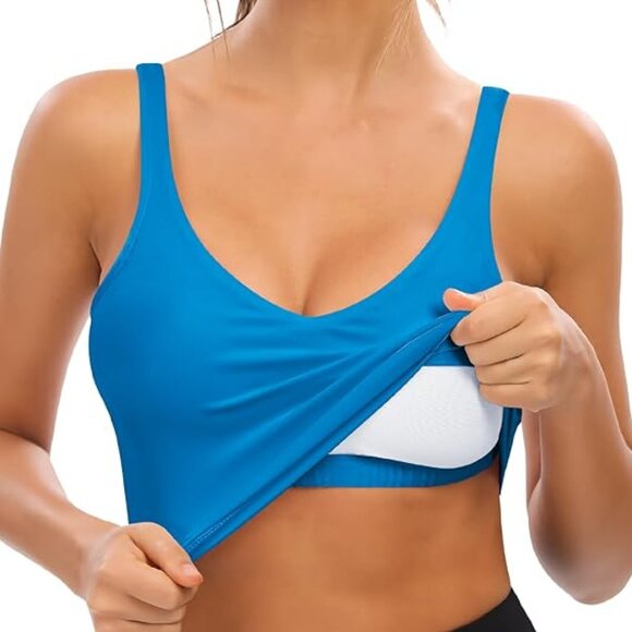 Royal Blue Cropped Workout Top V-Neck Built-In Bra Sz S, Colorskin - Picture 13 of 16